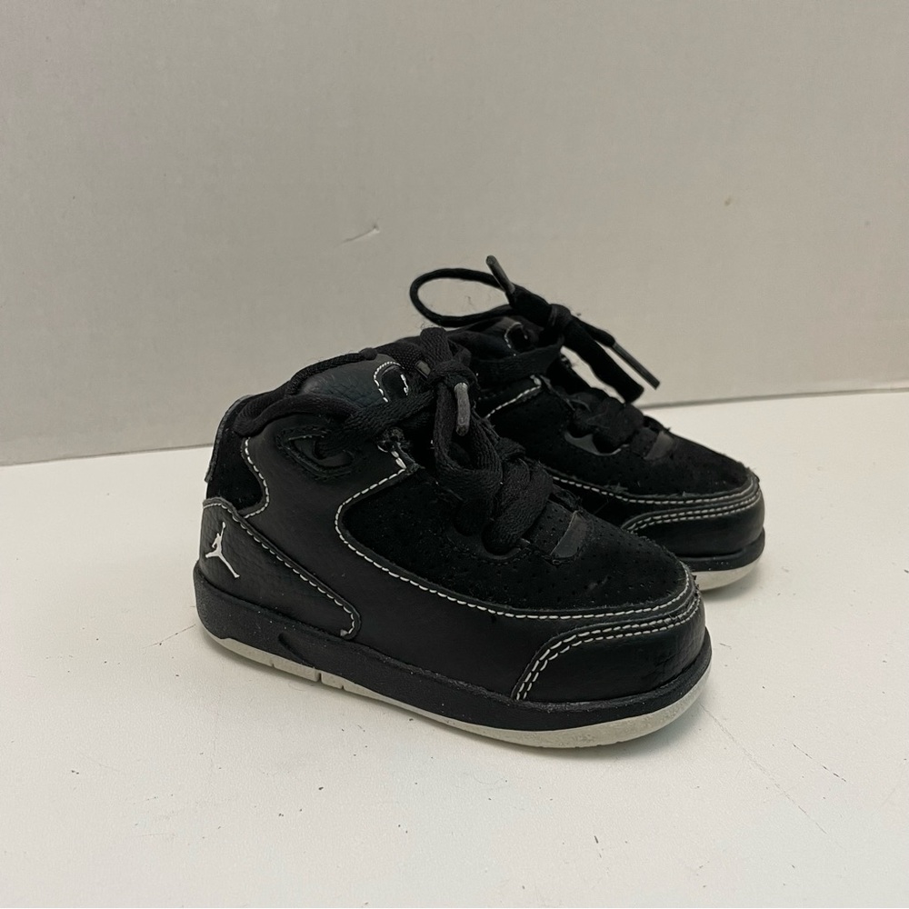 Nike Air Jordan Sneakers Leather High Tops Lace Up Black Baby 4C Basketball